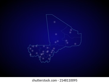 Mali Concept Vector Map With Glowing Cities, Map Of Mali Suitable For Technology,innovation Or Internet Concepts.