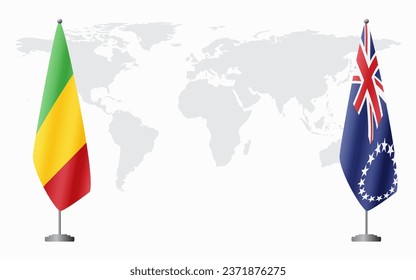 Mali and Cook Islands flags for official meeting against background of world map.