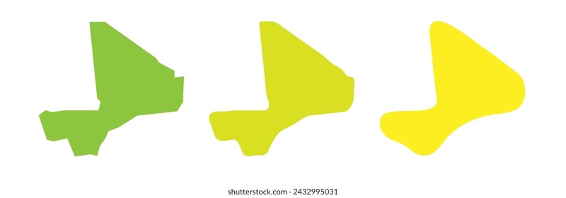 Mali country black outline and colored country silhouettes in three different levels of smoothness. Simplified maps. Vector icons isolated on white background.