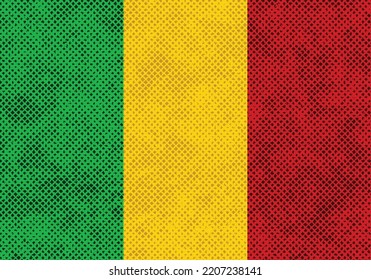 Mali country flag with rough and irregular dotted textured, vector illustration