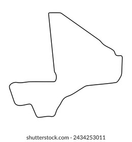 Mapa simplificado del país de Mali. Contorno de contorno fino de contorno negro. Icono de vector simple