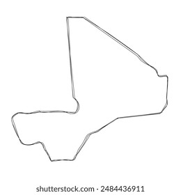 Mali country simplified map.Thin triple pencil sketch outline isolated on white background. Simple vector icon