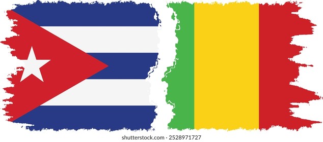Mali and  Cuba grunge flags connection, vector