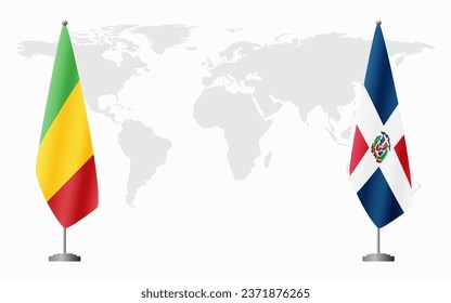 Mali and Dominican flags for official meeting against background of world map.