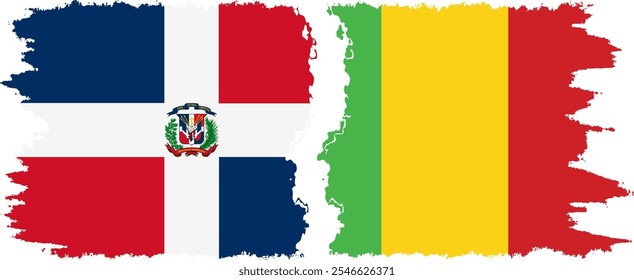 Mali e República Dominicana bandeiras grunge conexão, vetor