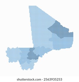 Mali dotted map. Digital style map of the country on white background. Mali shape with square dots. Colored dots style. Small size squares. Trending vector illustration.