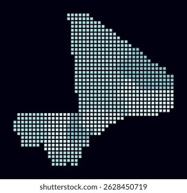 Mali dotted map. Digital style map of the country on dark background. Mali shape with square dots. Colored dots style. Large size squares. Artistic vector illustration.