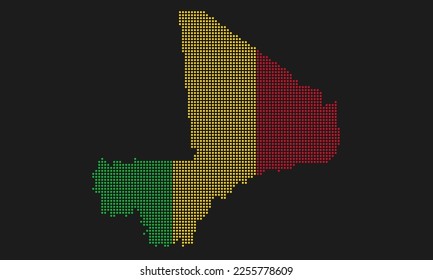 Mali dotted map flag with grunge texture in mosaic dot style. Abstract pixel vector illustration of a country map with halftone effect for infographic. 