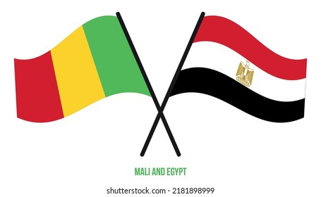 Mali and Egypt Flags Crossed And Waving Flat Style. Official Proportion. Correct Colors.