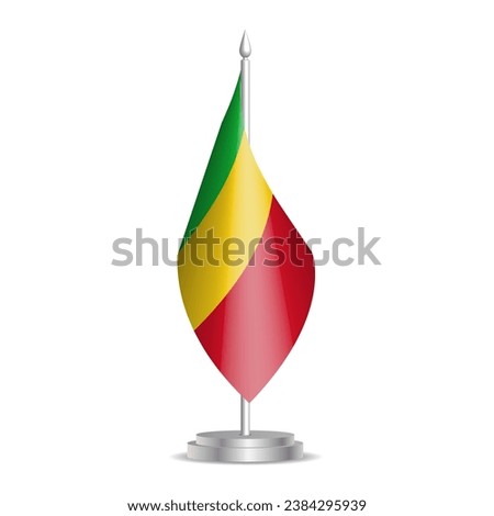 Mali flag - 3D mini flag hanging on desktop flagpole. Usable for summit or conference presentaiton. Vector illustration with shading.
