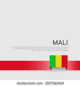 Mali flag background. State patriotic banner, cover. Ribbon color flag of mali on a white background. National poster. Business booklet. Vector tricolor flat design