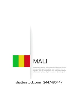 Mali flag background. State patriotic mali banner, cover. Document template, flag on white background. National poster. Business booklet. Vector illustration, simple design