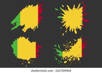 Mali flag brush splash vector set, country logo asset, paint grunge illustration concept, Mali flag brush stroke grunge effect, water splash mask, creative country flag logo idea