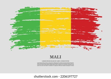 Mali flag with brush stroke effect and information text poster, vector background