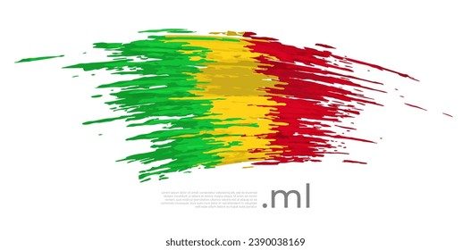 Mali flag. Brush strokes, grunge. Stripes colors of the malian flag on a white background. Vector design national poster, template, place for text. State patriotic banner of mali, flyer