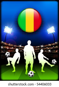 Mali Flag Button with Soccer Match in Stadium Original Illustration