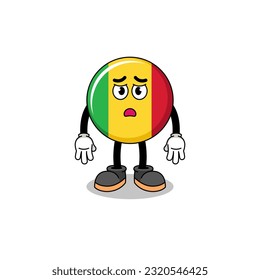 mali flag cartoon illustration with sad face , character design