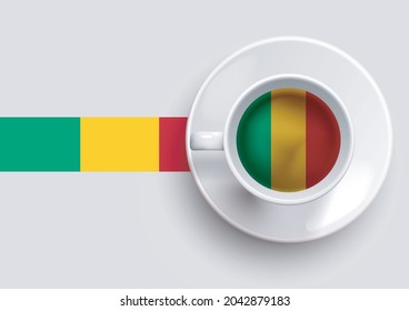 Mali Fahne mit Kaffee auf der Draufsicht, Vektorgrafik. 
