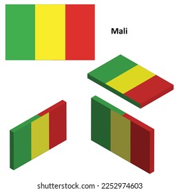 Mali flag, Country flag, vector set of isometric flat icons, 3D style, different views. Design elements for banners, websites, presentations, infographics, map