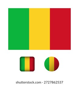 Colección de iconos planos de la bandera de Mali