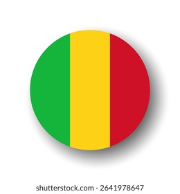 Mali flag - flat vector circle icon or badge with dropped shadow.