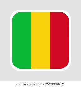 mali flag, flat vector square with rounded corners and white border. vector illustration	