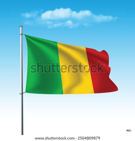 Mali flag flying on blue sky, vector illustation.