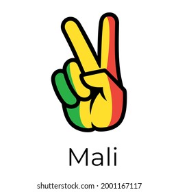 Mali flag in the form of a peace sign. Gesture V victory sign, patriotic sign, icon for apps, websites, T-shirts, souvenirs, etc., isolated on white background
