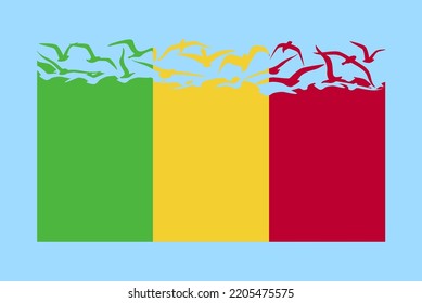 Mali flag with freedom concept, independent country idea, Mali flag transforming into flying birds vector, sovereignty metaphor, flat design