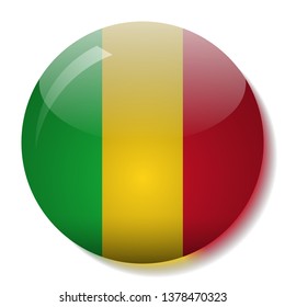 Mali flag glass button vector illustration