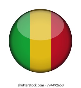 mali Flag in glossy round button of icon. mali emblem isolated on white background. National concept sign. Independence Day. Vector illustration.