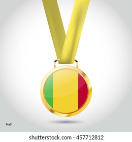 Mali Flag in gold Medal. Vector Illustration. RIO Olympic Game gold Medal. Vector Illustration