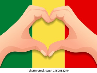 Mali flag and hand heart shape. Patriotic background. National flag of Mali vector illustration