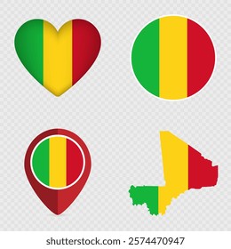 Mali Flag Icons Pack. Vector illustration.