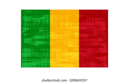 Mali flag isolated on white background. Vector illustration in grunge style.