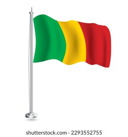 Mali Flag. Isolated Realistic Wave Flag of Mali Country on Flagpole. Vector Illustration.