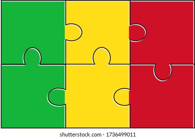 Mali Flag Jigsaw Puzzle. Vector illustration. 6 pieces of puzzles. Simple puzzles for kids