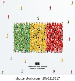 Mali Flag. A large group of people form to create the shape of the Mali flag. Vector Illustration.