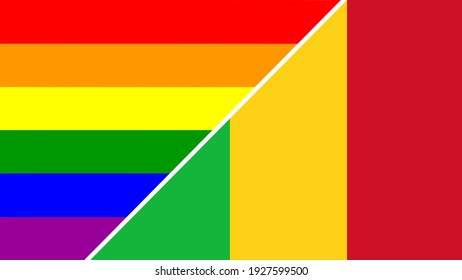 Mali flag and LGBT flag vector illustration.  