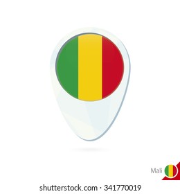 Mali flag location map pin icon on white background. Vector Illustration.