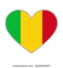 Bandeira do Mali. Bandeira do amor do Mali. Bandeira do Mali em forma de coração. Símbolo de amor. Ilustração vetorial