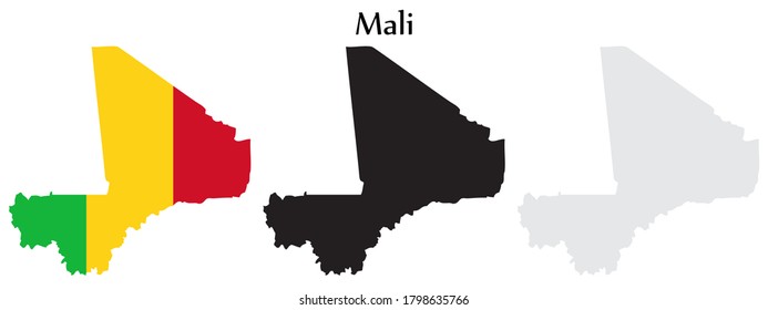 Mali flag and map shape black and gray color. EPS.file.