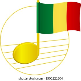 Mali Flag And Musical Note. Music Background. National Flag Of Mali And Music Festival Concept Vector Illustration