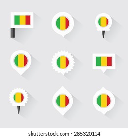 mali flag and pins for infographic, and map design