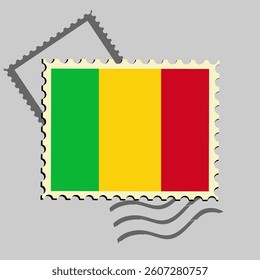 Mali flag postage stamp. Isolated vector illustration on grey post stamp background