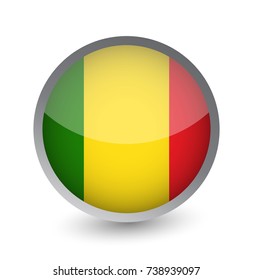 Mali Flag Round Glossy Icon. Vector illustration.