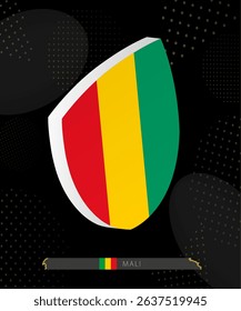 Mali Flag Shield icon in 3D on Dark Modern Abstract Rugby Background. Perfect for sports events, heritage themes, national celebrations, and patriotic designs.