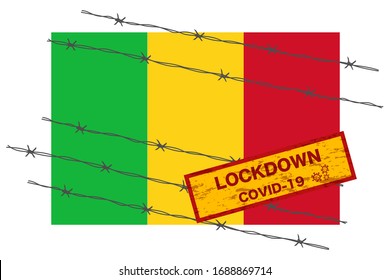 Mali flag with signboard lockdown warning security due to coronavirus crisis covid-19 diseas design with barb wired isolate vector