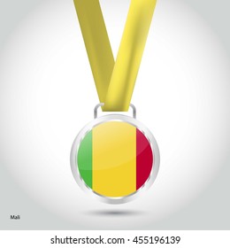 Mali Flag in Silver Medal. Vector Illustration. RIO Olympic Game silver Medal. Vector Illustration