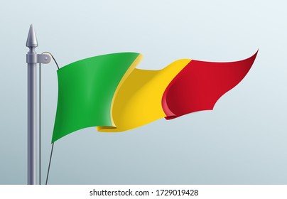 Mali flag state symbol isolated on background national banner. Greeting card National Independence Day of the Republic of Mali. Illustration banner with realistic state flag.